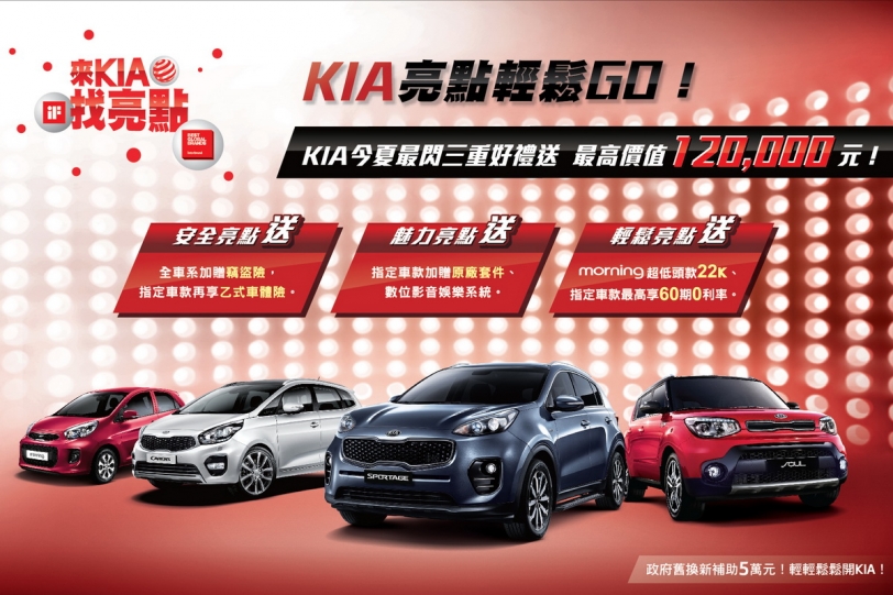 KIA亮點輕鬆GO!今夏最閃好禮三重送 全車系竊盜險免費送