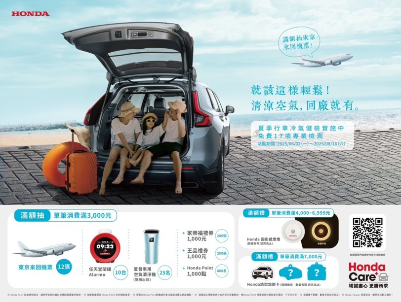 Honda Care +「就該這樣輕鬆！清涼空氣，回廠就有」  回廠消費滿額抽東京來回機票等多項大獎