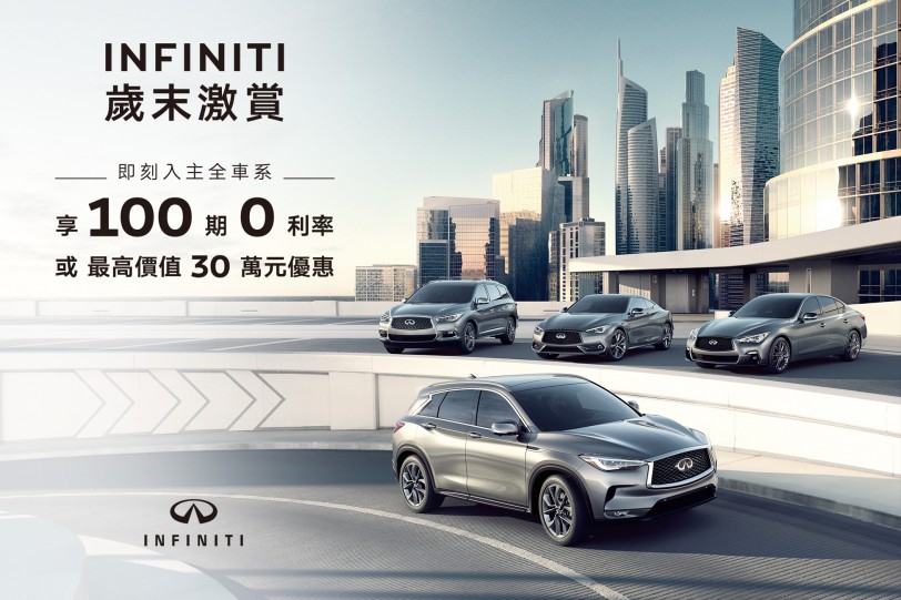 INFINITI限時推出「歲末激賞」酬賓回饋專案  入主全車系享高額100期0利率或最高價值30萬元優惠